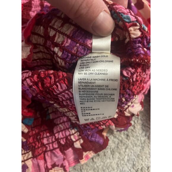 NWT Free People Ariana Pink Floral Cotton Smocked Crop Long Sleeve Top Small - Picture 5 of 12